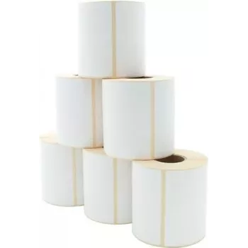 ARTDEV Terminės tiesioginės etikečių ritinys 101,6 x 101,6 mm, 110 mm išorinis skersmuo, 40 mm šerdis, 480 etikečių ritinyje, baltos, nuolatiniai klijai