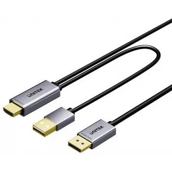 UNITEK HDMI į DisplayPort 4K kabelis su USB-A maitinimu, 1,8 m, juodas