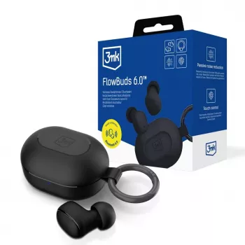 3MK FlowBuds 6.0 True Wireless Stereo (TWS) Bluetooth 5.3 In-Ear Ausinės su ENC Mikrofonu, IPX4, 35h Baterija, USB-C, Juodos