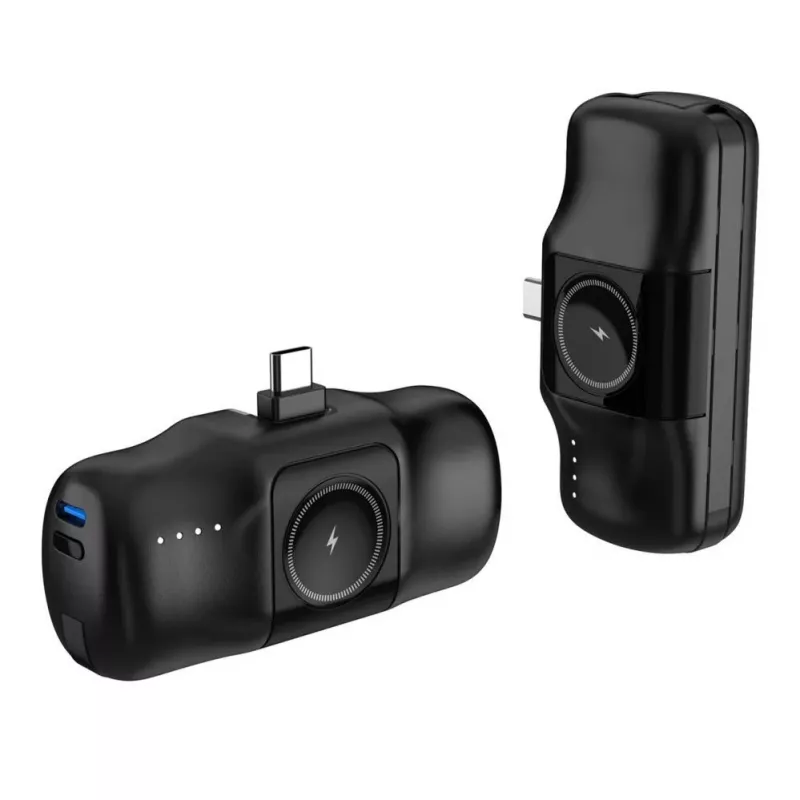 Mini Power Bank Wozinsky WF16-YCS 5000mAh 15W USB-C su įmontuotu USB-C laidu ir Apple Watch įkrovikliu - Juoda