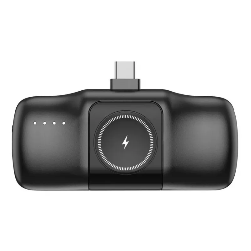 Mini Power Bank Wozinsky WF16-YCS 5000mAh 15W USB-C su įmontuotu USB-C laidu ir Apple Watch įkrovikliu - Juoda