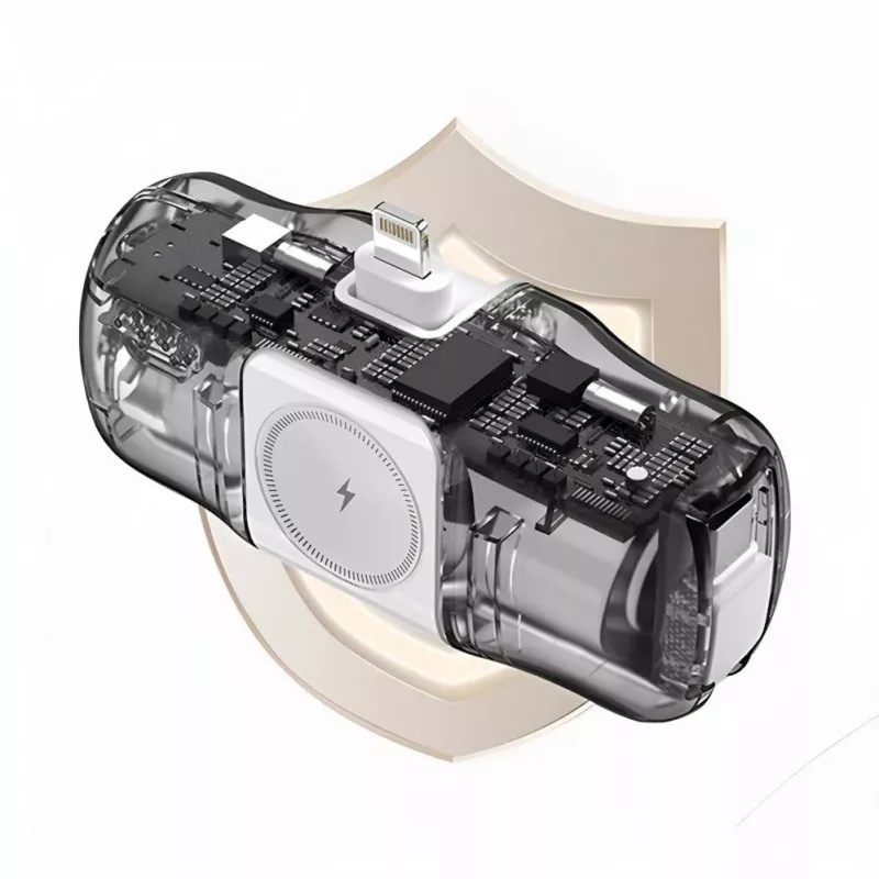 WOZINSKY WF16-YCS Mini Power Bank 5000mAh 15W USB-C su įmontuotu USB-C laidu ir Apple Watch įkrovikliu - Balta