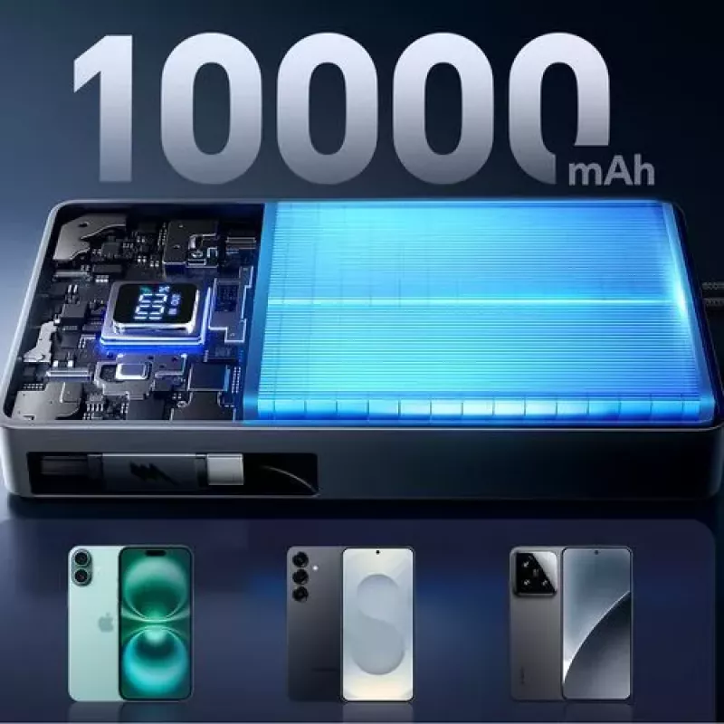 Joyroom JR-PR1 10000mAh 22,5W Power Bank su įtaisyta ištraukiama USB-C jungtimi Juoda