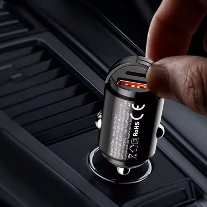 Dudao R3MAX 48W QC PD Mini automobilinis įkroviklis – juodas