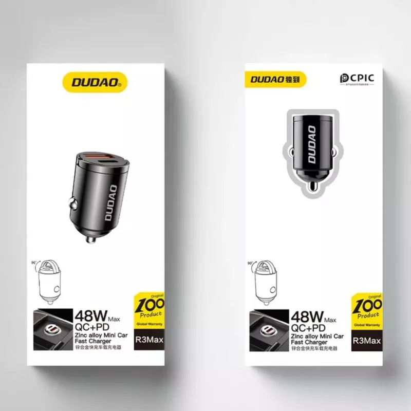 Dudao R3MAX 48W QC PD Mini automobilinis įkroviklis – juodas