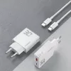Dudao A30EU GaN 30W USB-C USB-A sieninis įkroviklis su USB-C į USB-C laidu 1m Baltas