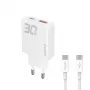 Dudao A30EU GaN 30W USB-C USB-A sieninis įkroviklis su USB-C į USB-C laidu 1m Baltas