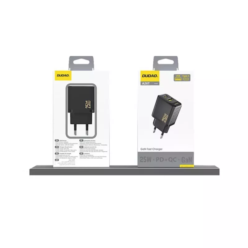 Dudao A26T GaN 25W USB-A, USB-C Charger - Black