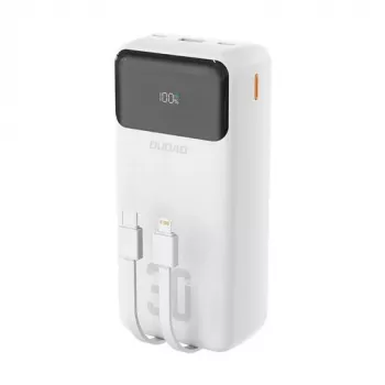 Dudao K15Max 30000mAh PD 22,5W Powerbank su USB-C ir Lightning laidais Balta