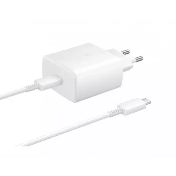 Samsung EP-TA845EWE + EP-DW767JWE 45W kelioninis įkroviklis ir USB-C į USB-C duomenų kabelis baltas (OOB Bulk)