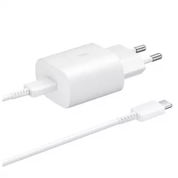 Samsung 25W kelioninis įkroviklis + USB-C / USB-C duomenų laidas baltas (OOB Bulk)