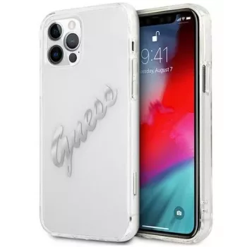 Guess Apple iPhone 12 Pro Max 6.7 Hardcase Vintage Script Sidabrinis Skaidrus