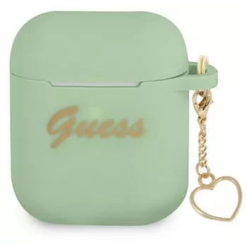 Guess GUA2LSCHSN Silikoninis dangtelis su širdelės formos pakabuku, skirtas Apple AirPods 1/2, žalias