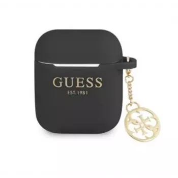 „Guess Apple 4G Charms“ silikoninis dėklas, skirtas „AirPods 1/2“, juodas