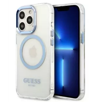 Guess Apple iPhone 13 Pro Max 6,7 inch Hard Case Metal Outline Magsafe Transparent Blue