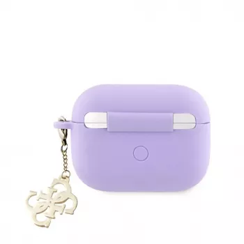 Guess Apple AirPods Pro Dėklas Silikoninis Classic Logo Gold su 4G Charm Violetinis