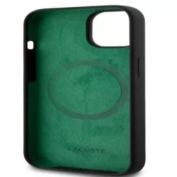 Lacoste Apple iPhone 15 6,1 colio skysto silikono mikropluošto Croc Logotipo Magsafe Nugarinė Dangtelis Juoda
