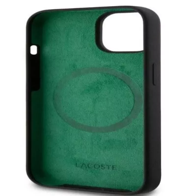 Lacoste Apple iPhone 15 6,1 colio skysto silikono mikropluošto Croc Logotipo Magsafe Nugarinė Dangtelis Juoda