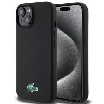 Lacoste Apple iPhone 15 6,1 colio skysto silikono mikropluošto Croc Logotipo Magsafe Nugarinė Dangtelis Juoda