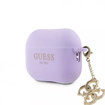 Guess Apple AirPods Pro 2 Dėklas Silikoninis Classic Logo Gold su 4G Pakabuku Violetinis