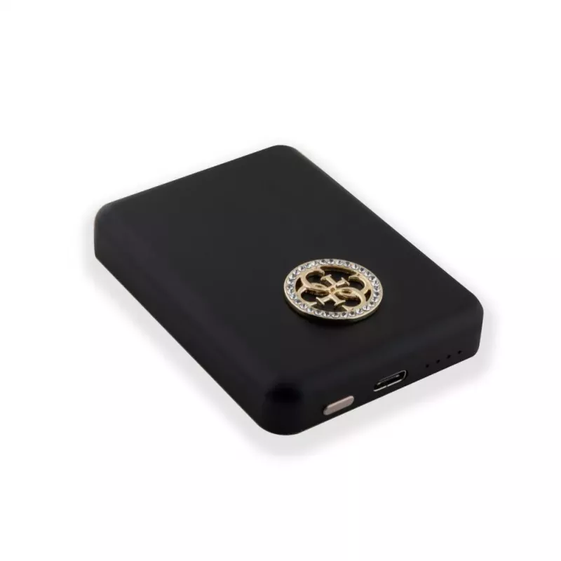 Guess Power Bank 5000mAh 15W MagSafe and Regular Charge with Strassed 4G Logo Black