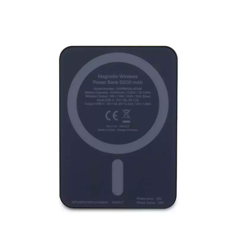 Guess Power Bank 5000mAh 15W MagSafe and Regular Charge with Strassed 4G Logo Black
