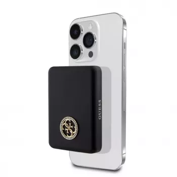 Guess Power Bank 5000mAh 15W MagSafe and Regular Charge with Strassed 4G Logo Black