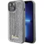 Guess iPhone 15 HC Sequin Script Metal sidabrinis kietas dėklas