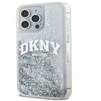 DKNY Apple iPhone 15 Pro 6,1 inch „Hardcase“ dėklas su skysto blizgučio efektu, didelis logotipas, juodas