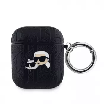 Karl Lagerfeld PU Įspaustas Karl ir Choupette Galvos Dėklas, skirtas AirPods 1/2, Juodas