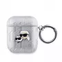 Karl Lagerfeld PU Embossed Karl and Choupette Heads Case for AirPods 1/2 sidabrinis