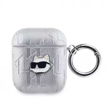 Karl Lagerfeld PU Embossed Choupette Head Case for AirPods 1/2 sidabrinis