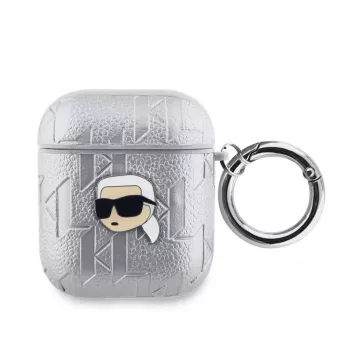 Karl Lagerfeld PU Embossed Karl Head Case for AirPods 1/2 sidabrinis