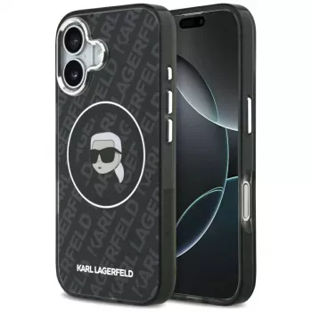Karl Lagerfeld Apple iPhone 17 Silikono Dėklas su MagSafe KL Head Logo Juodas