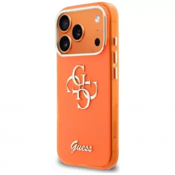 Guess IML 4G Script Metal Case iPhone 15 Pro - Oranžinė