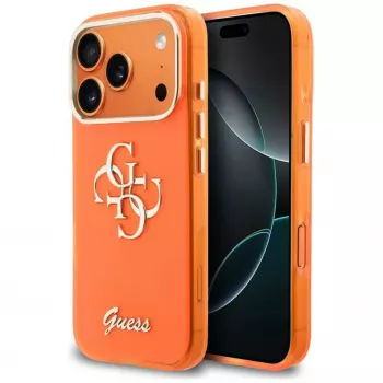 Guess IML 4G Script Metal Case iPhone 15 Pro - Oranžinė