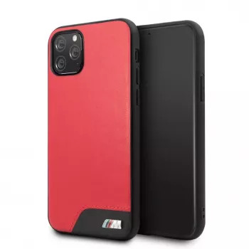 BMW Apple iPhone 11 Pro kietas dėklas, lygi PU oda, raudonas