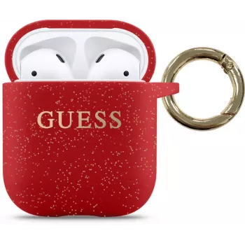 Guess AirPods Pro „Glitter“ Silikoninis Dėklas Raudonas