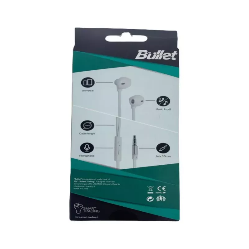 BULLET Earphones 3,5mm, 120 cm, White