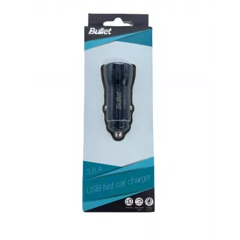 BULLET USB automobilinis kroviklis Q3.0 + Type C 2.4A juodas