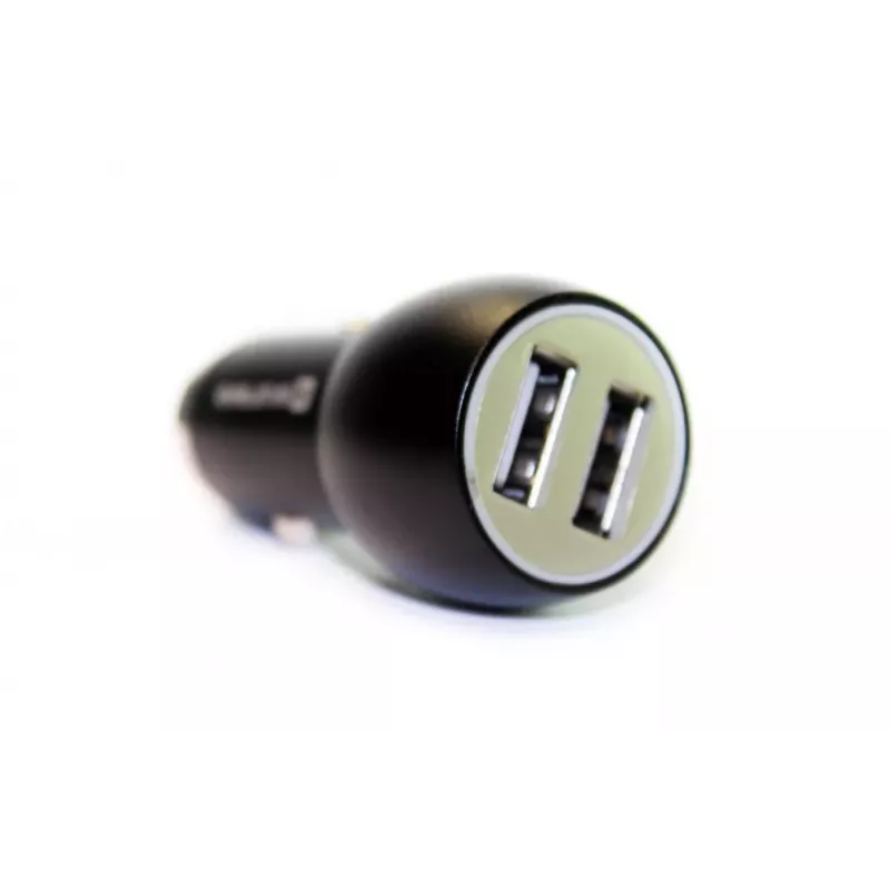 Evelatus EC7DC01 Automobilinis USB įkroviklis 3.1A 2 USB prievadai su nerūdijančio plieno avariniu įrankiu juodas