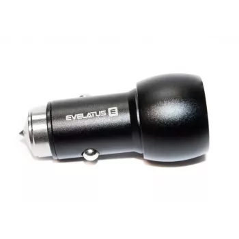 Evelatus EC7DC01 Automobilinis USB įkroviklis 3.1A 2 USB prievadai su nerūdijančio plieno avariniu įrankiu juodas