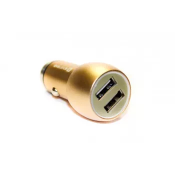 Evelatus ECC01 GOLD Automobilinis įkroviklis 2 USB prievadai 3.1A su nerūdijančio plieno avariniu įrankiu Auksinis