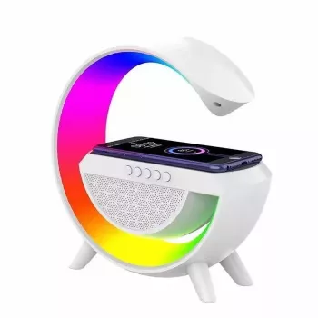 Elight G Shape Speaker Lamp su RGB LED apšvietimu ir belaidžiu išmaniųjų įrenginių įkrovikliu Baltas