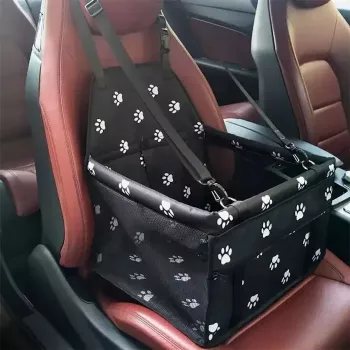 iLike Small Dog & Cat Car Travel Carrier Waterproof & Foldable Black Paw Print