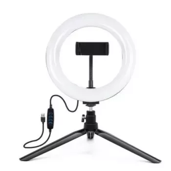 Elight ST6-5 16cm 10W LED apšvietimo žiedas su telefono laikikliu + 0,5 m metalinis trikojis + BT nuotolinio valdymo pultelis juodas