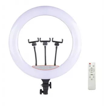 Elight SR18 45cm LED Light Ring su 3x išmaniojo telefono laikikliu + 220V adapteriu + BT nuotolinio valdymo pulteliu Juoda