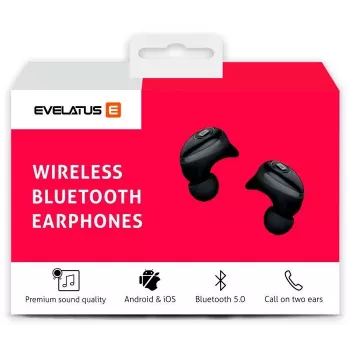 EVELATUS EBE01BK True Wireless Stereo In-Ear Bluetooth 5.0 ausinės su įkrovimo dėklu, IPX4, juodos