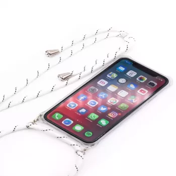 Evelatus Apple iPhone XR dėklas su virvele Baltos juostelės Skaidrus