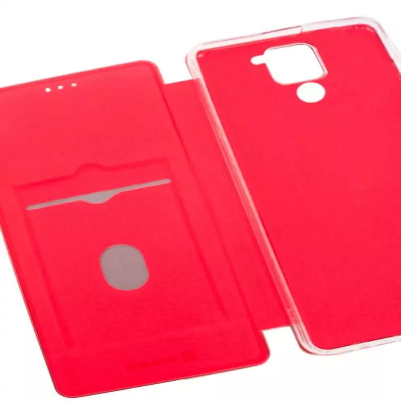 Evelatus Book Case, skirta Xiaomi Redmi Note 9, vyno raudona, PU oda, dėklas su kortelių skyriais ir stoveliu